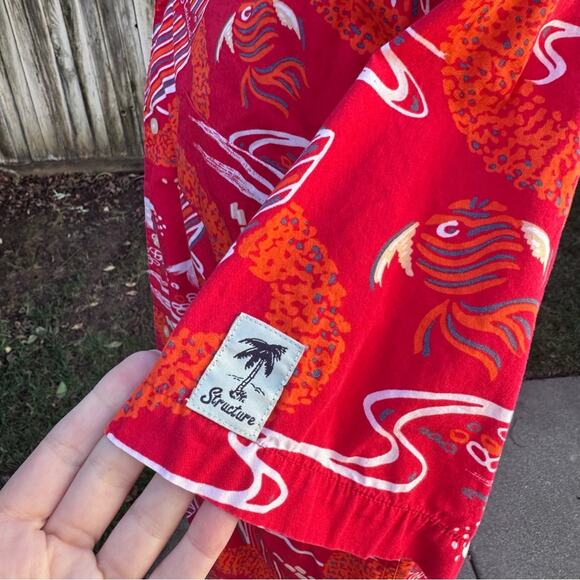 Structure Red Hawaiian Surfboard Floral Camp Shirt 100% Cotton Men's Size XL - Picture 7 of 11